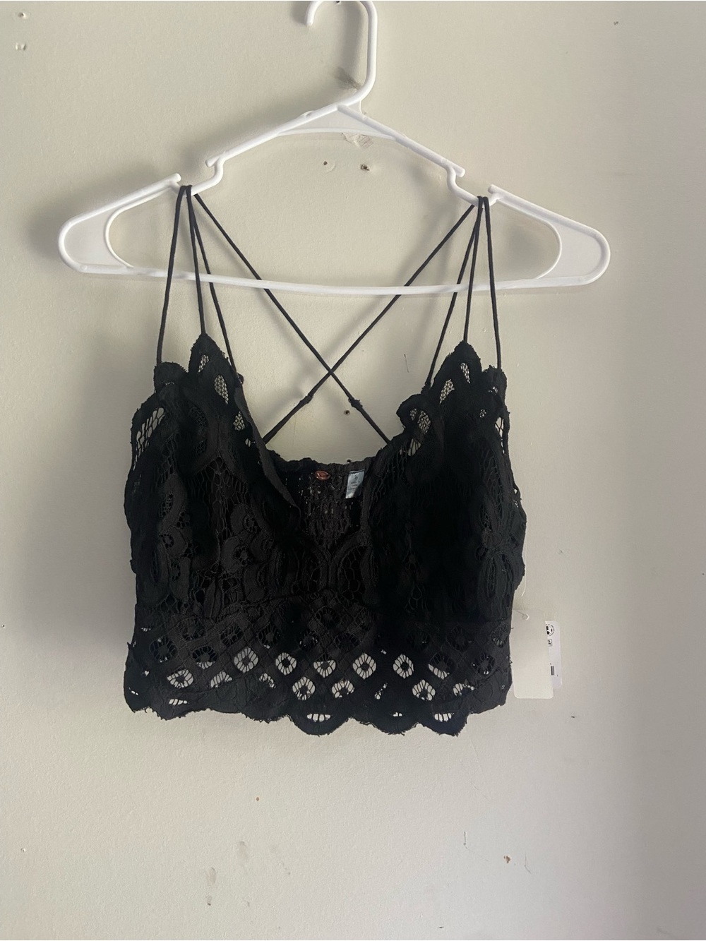 Black Lace Bralette with Crisscross Straps FP